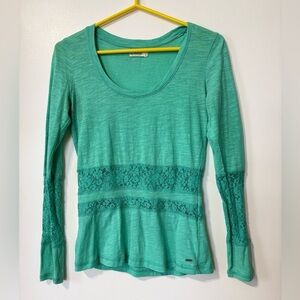 🎉4/30$🎉 Vintage Y2K Garage Green Ribbed Long Sleeve Blouse – Medium 💚